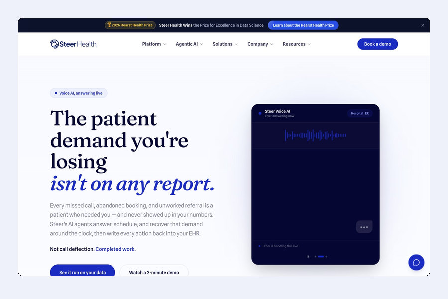 Steer Health — Product design for an AI patient-capture and revenue platform in healthcare