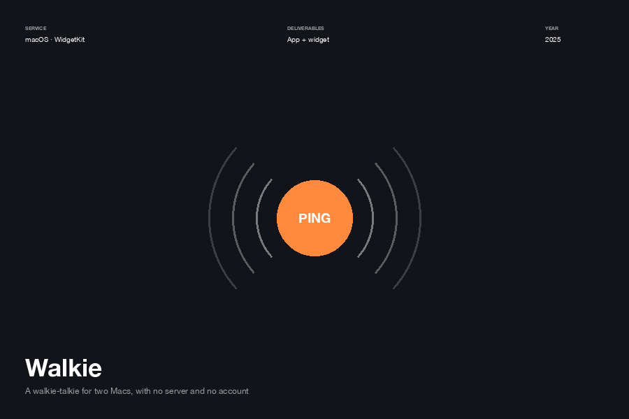 Walkie — A walkie-talkie for two Macs — no server, no account, one shared code